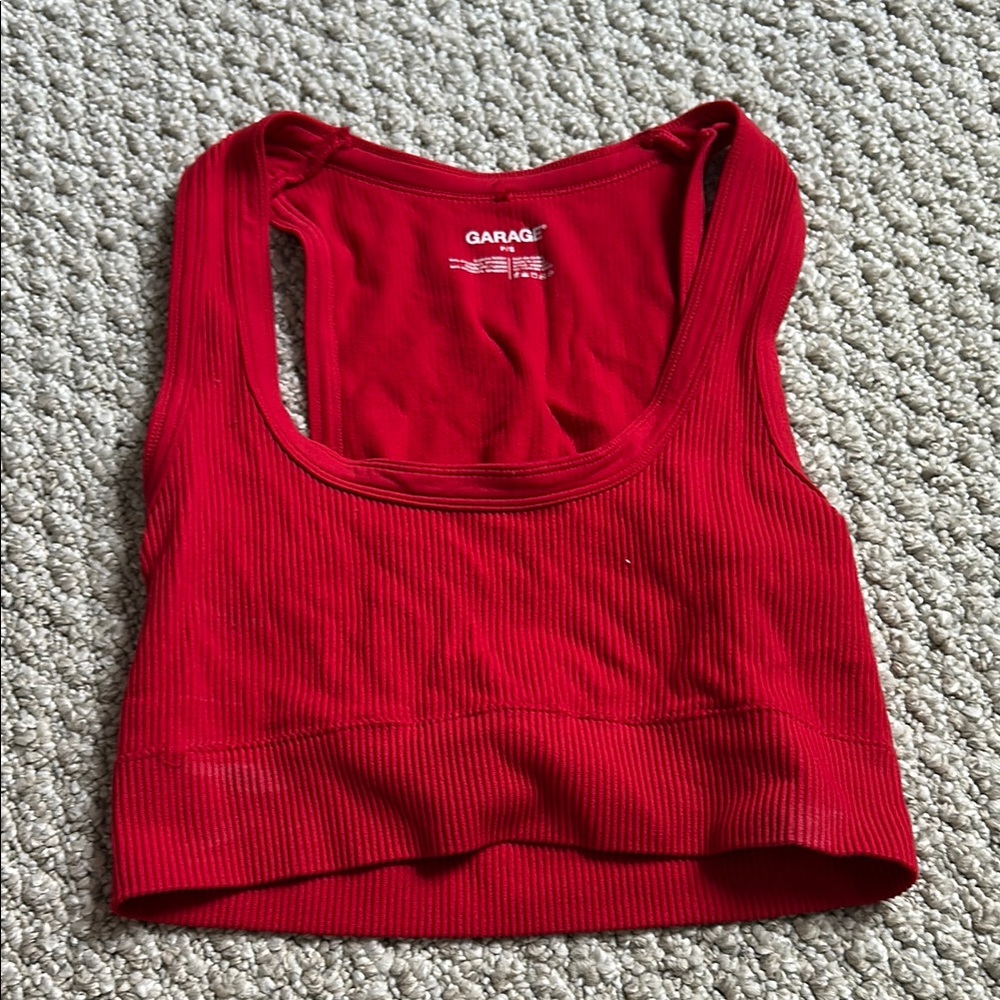 Garage Red Ribbed Tank Top